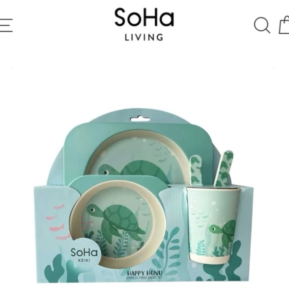 🏝️ Soha Keiki Happy Honu Bamboo Dining Set turtle NWT NIP VHTF kids 5 set dining
